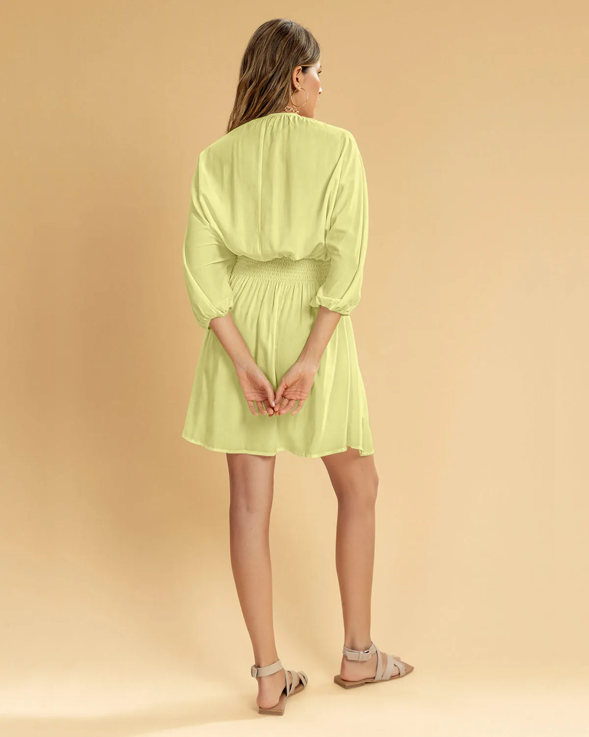 Vestido corto manga 3/4 con elástico en cintura